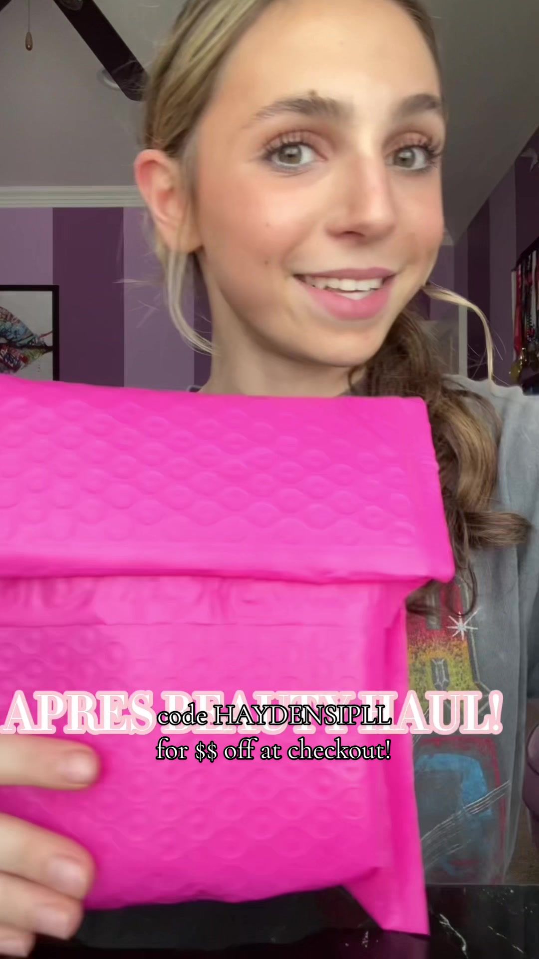 TikTok post by @haydensipll for Après Beauty. Caption reads: haul from @Après Beauty! HAYDENSIPLL at checkout....