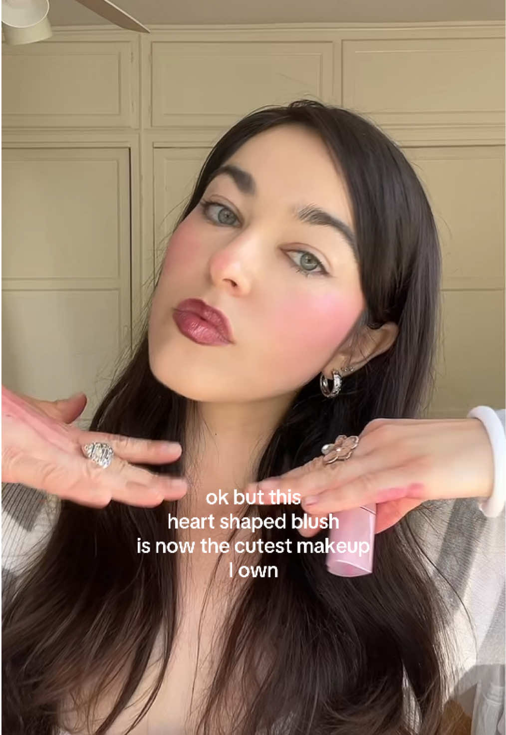 TikTok post by @gracejosephinee for HECI Beauty Makeup. Caption reads: @HECI Beauty Makeup the cutest blush I’ve ever....