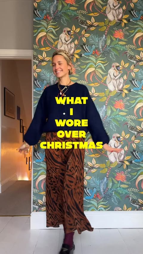 Instagram post by @goodmannersstyle for Anthropologie. Caption reads: What I wore for Christmas Eve, Christmas Day and....