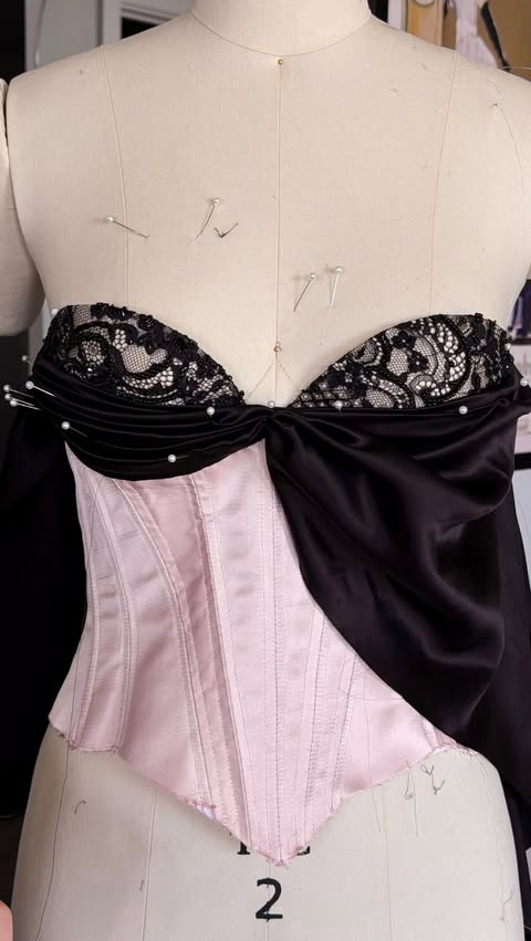 Instagram post by @brookebarrydesigns for Mood Fabrics. Caption reads: [...] FASHION WEEK(?!!!) 🪡🧵 Fabric from....