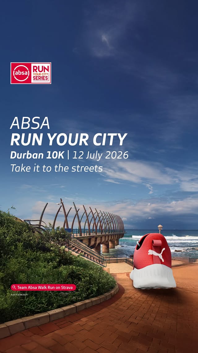 Instagram post by @durban10k for Absa Group. Caption reads: Durban! It’s time to Take It To The Streets with....