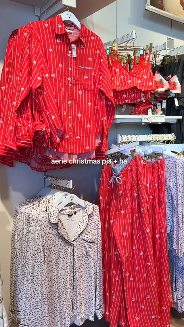 Instagram post by @nathalyycuevas for Aerie. Caption reads: holiday pj’s shopping 🎄💌🤶 

I’m obsessed with....