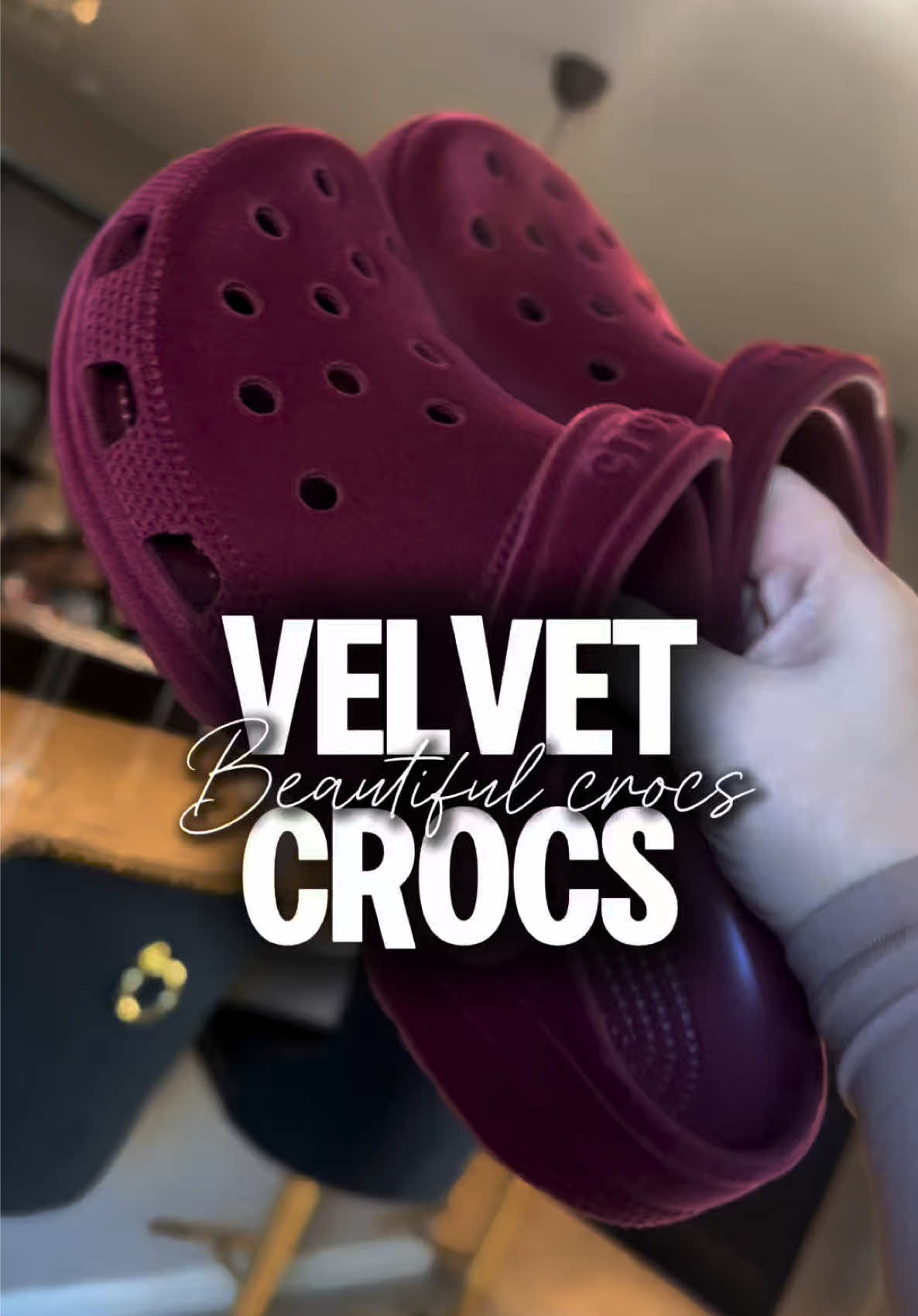 TikTok post by @queenc_707 for Crocs. Caption reads: Velvet Crocs are BEAUTIFUL 😍 #velvetcrocs #crocs....