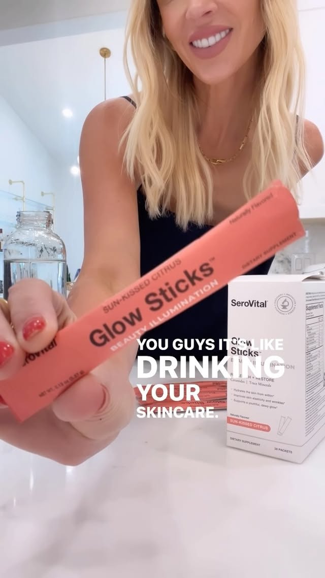 Instagram post by @ashleyandemilyblog for serovital. Caption reads: [...] is to take my favorite pink drink -....