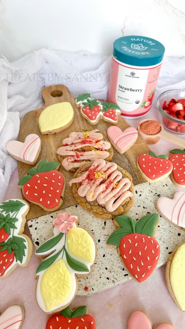 Instagram post by @treatsbysanny for Nature Restore. Caption reads: Let’s make strawberry lemon cookies using my....
