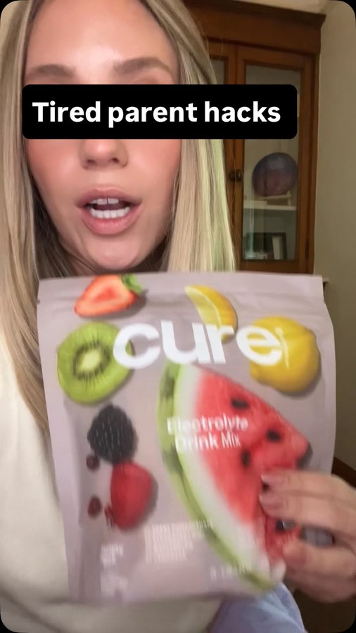 Instagram post by @chelsea_explains for Cure Hydration. Caption reads: [...] #babysittinghack....