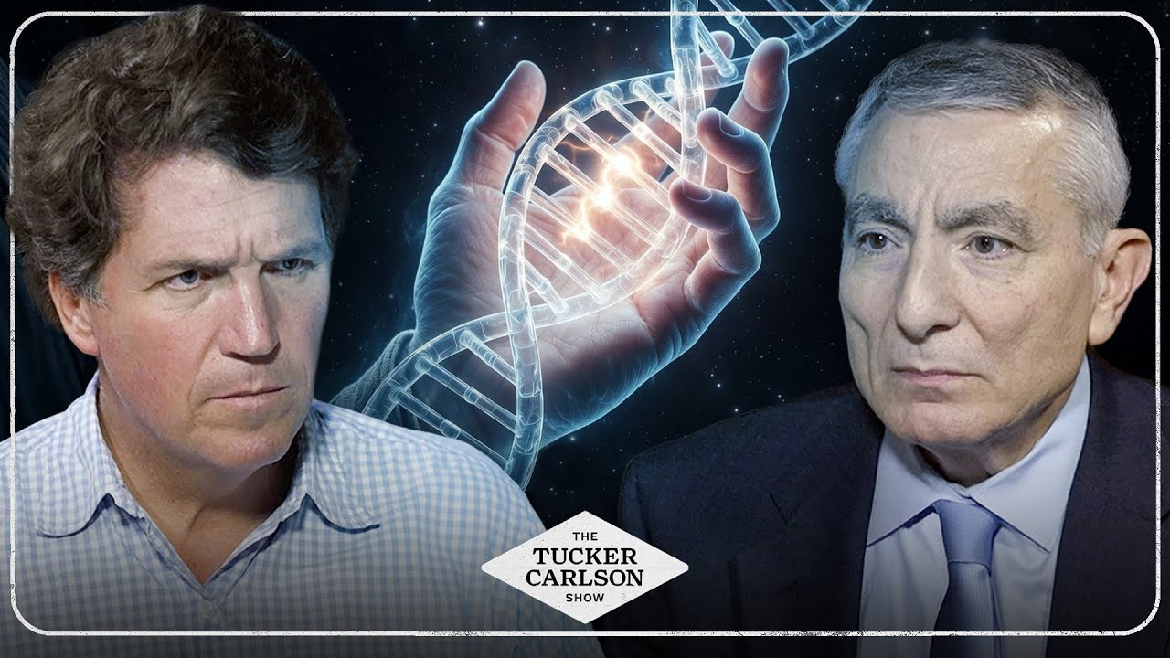 YouTube post by @TuckerCarlson for MASA Chips. Caption reads: World-Leading Scientist on the Evolution Myth,....