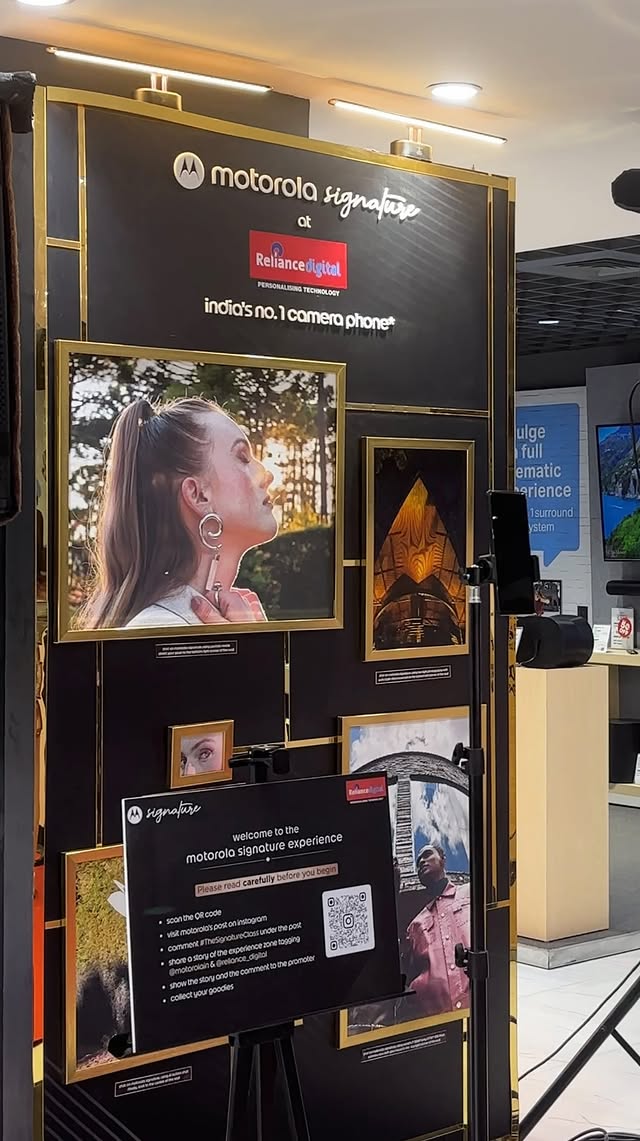 Instagram post by @tanyaa_u_ for Reliance Digital. Caption reads: The Motorola Signature Launch Event is such a....