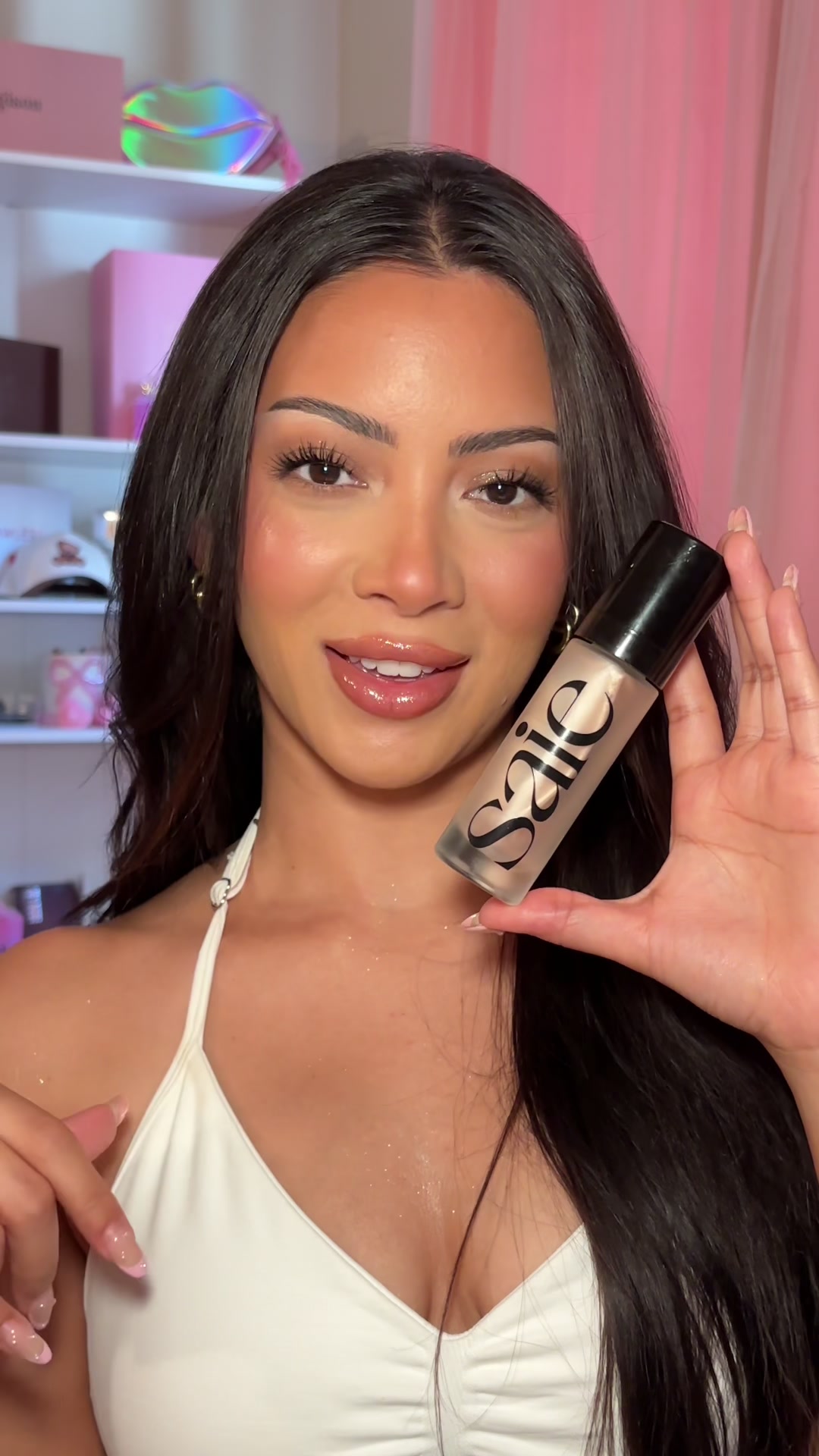 TikTok post by @glambervcruz for Saie hello. Caption reads: 9 times out of 10 I have the @Saie Glow Sup Gel....