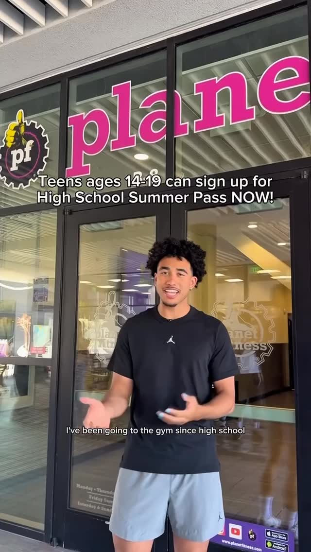 Instagram post by @jmac for Planet Fitness. Caption reads: 💪 Get like me with High School Summer Pass. Teens....