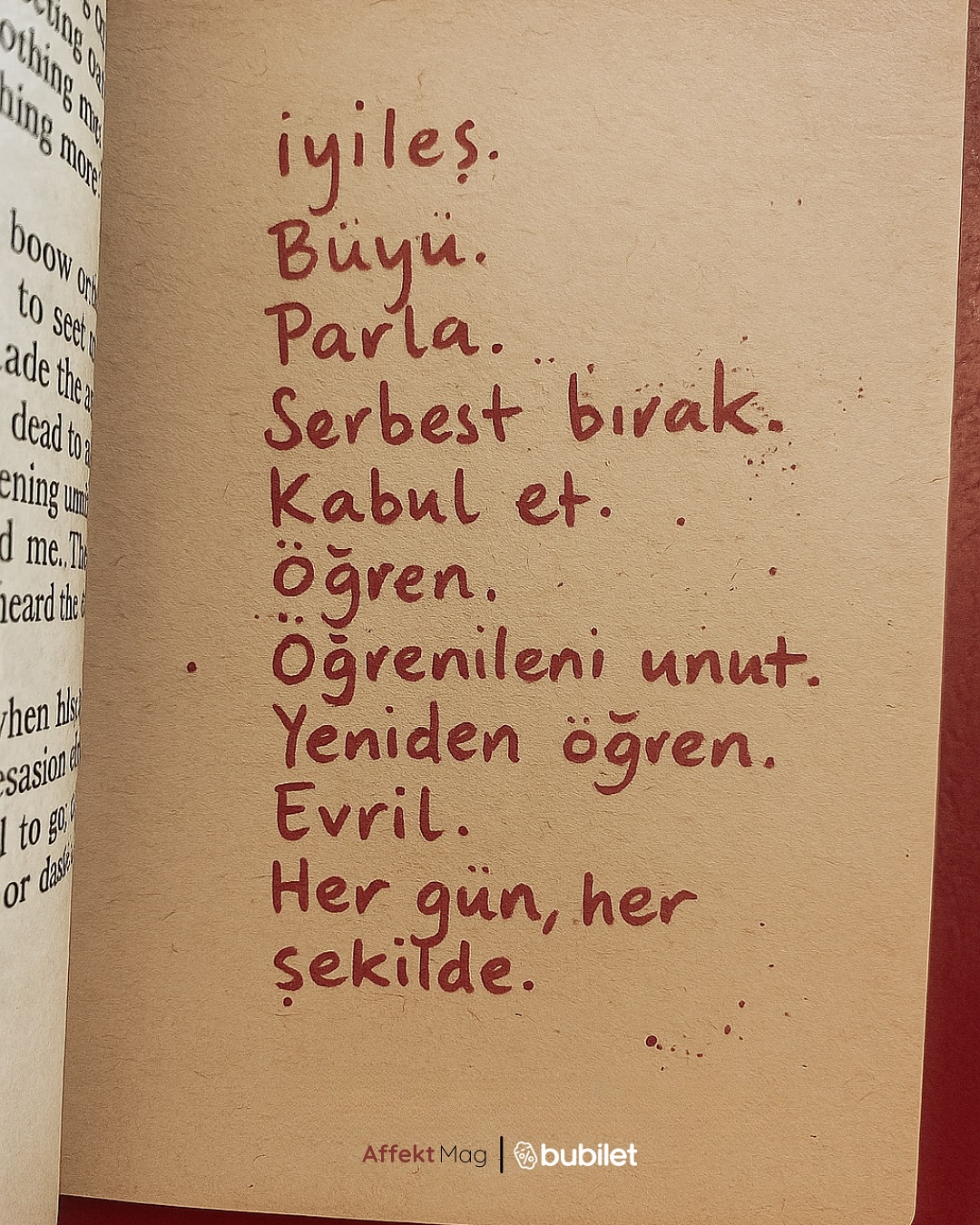 Instagram post by @affektmag for Bubilet. Caption reads: Hayat, çoğu zaman küçük anların büyüsüyle anlam....