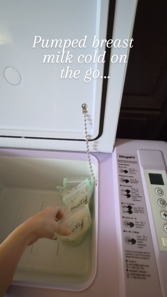 Instagram post by @trailertocastle for BougeRV. Caption reads: Viral portable cooler by @bougerv for the win!....