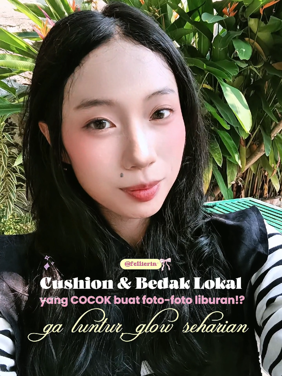 TikTok post by @fellierin for Make Over. Caption reads: [...] tahan lama pake cushion & bedak tabur MAKE....