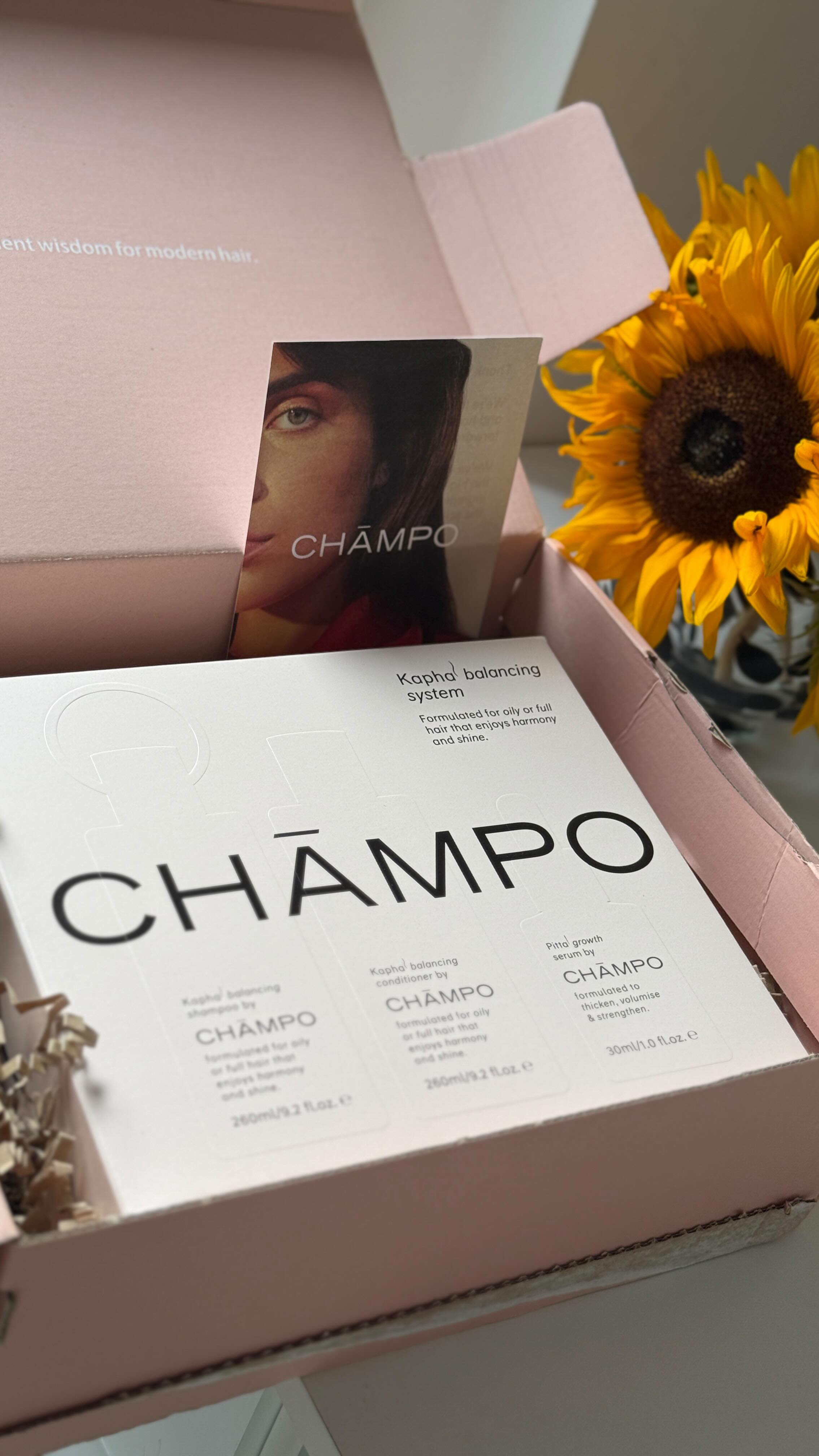 Instagram post by @_pretty_peony_ for Chāmpo Haircare. Caption reads: 𝓒𝓱𝓪𝓶𝓹𝓸 𝓗𝓪𝓲𝓻𝓬𝓪𝓻𝓮 I was so excited....