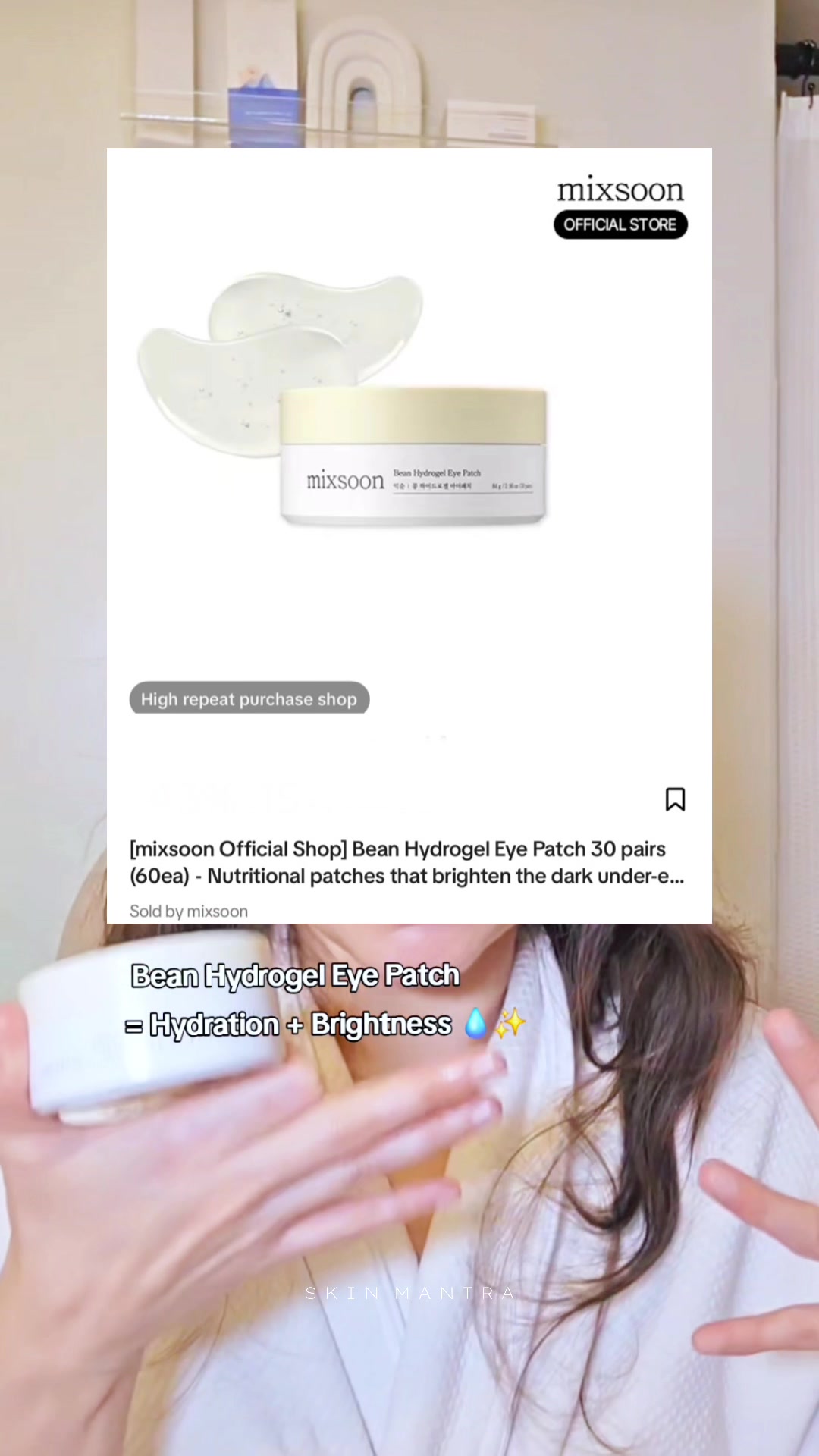 TikTok post by @skinmantra for mixsoon. Caption reads: [...] and no dark circles.@mixsoon  #kbeauty....