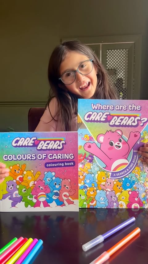 Instagram post by @theazraedit for Farshore Books. Caption reads: [...] Caring (Colouring Book) @carebears....
