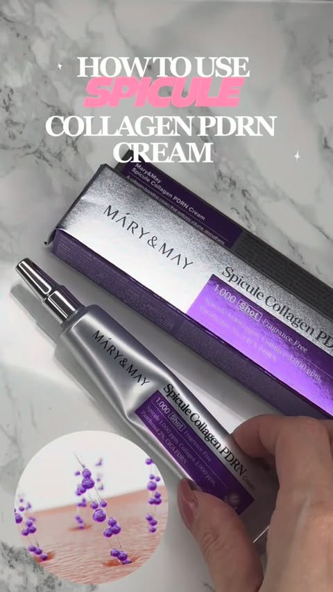Instagram post by @roma_beautyskincare for Mary&May. Caption reads: HOW TO USE Spicule Collagen PDRN Cream adv.....