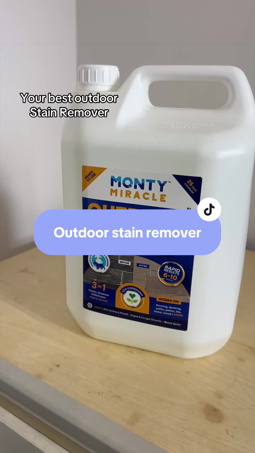 TikTok post by @emmanuella.chikodi for Monty Miracle. Caption reads: Monty miracle outdoor stain remover#cleaner [...].