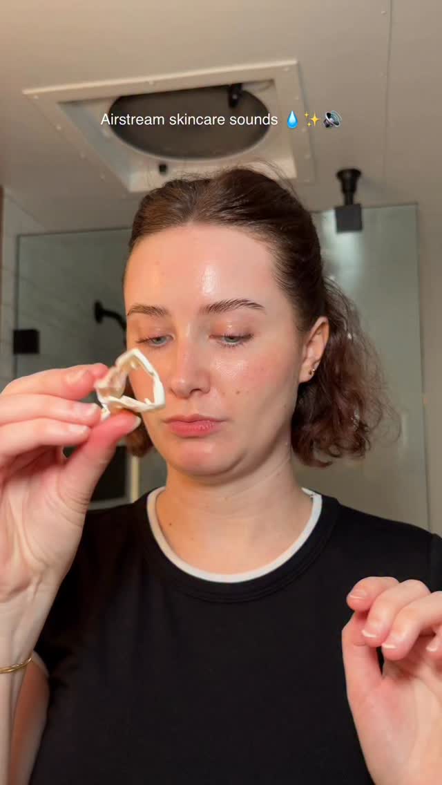 Instagram post by @youglowgrrl for OUAI. Caption reads: Airstream skincare sounds 💧✨🔊

Products....