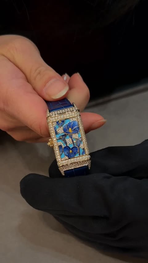 Instagram post by @georgiabenj for Jaeger-LeCoultre. Caption reads: take note 📝 @jaegerlecoultre #reverso #enamel....