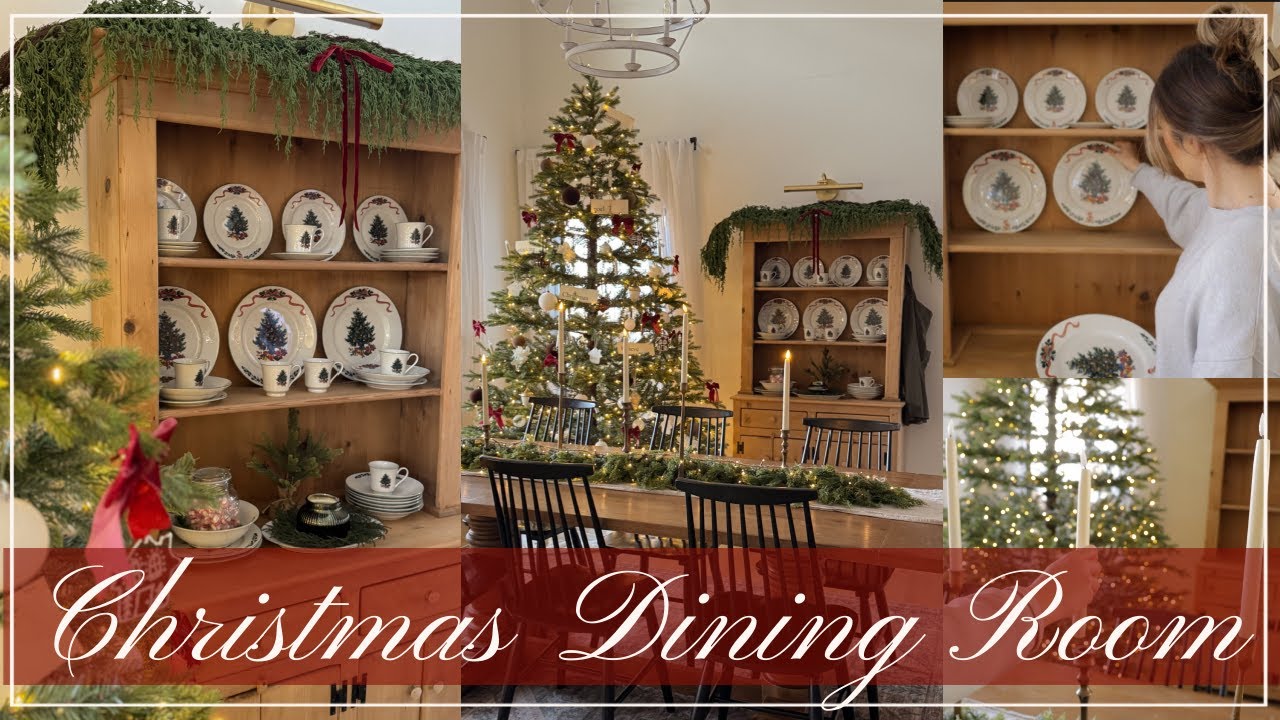 YouTube post by @KailynCash for King of Christmas. Caption reads: CHRISTMAS DINING ROOM 2025 | Christmas Hutch....