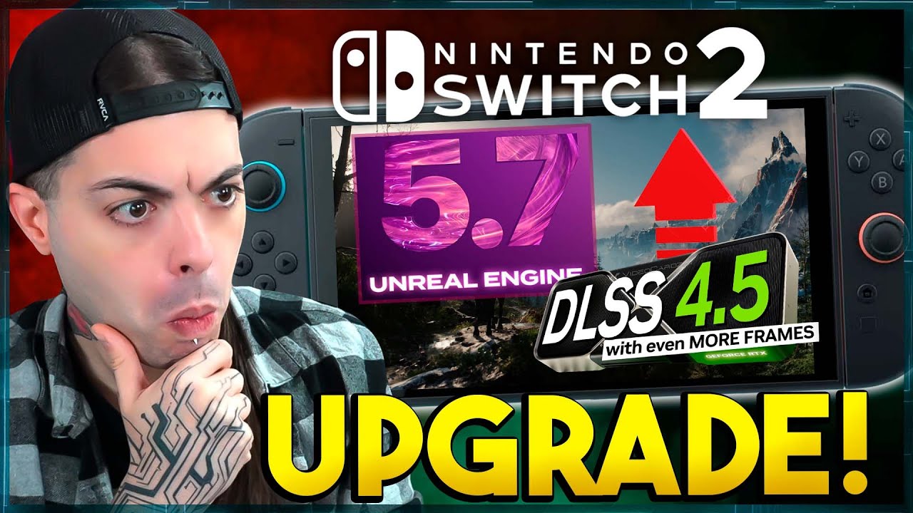 YouTube post by @BehindtheGames for Instant Gaming. Caption reads: Nintendo Switch 2 takes a HUGE leap in graphics....