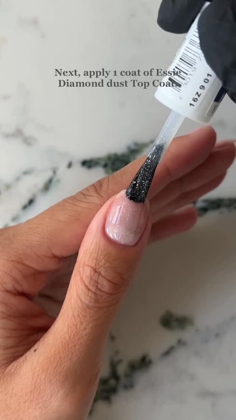 Instagram post by @iramshelton for essie. Caption reads: ad. Clean girl festive nails using @essie Sheer....