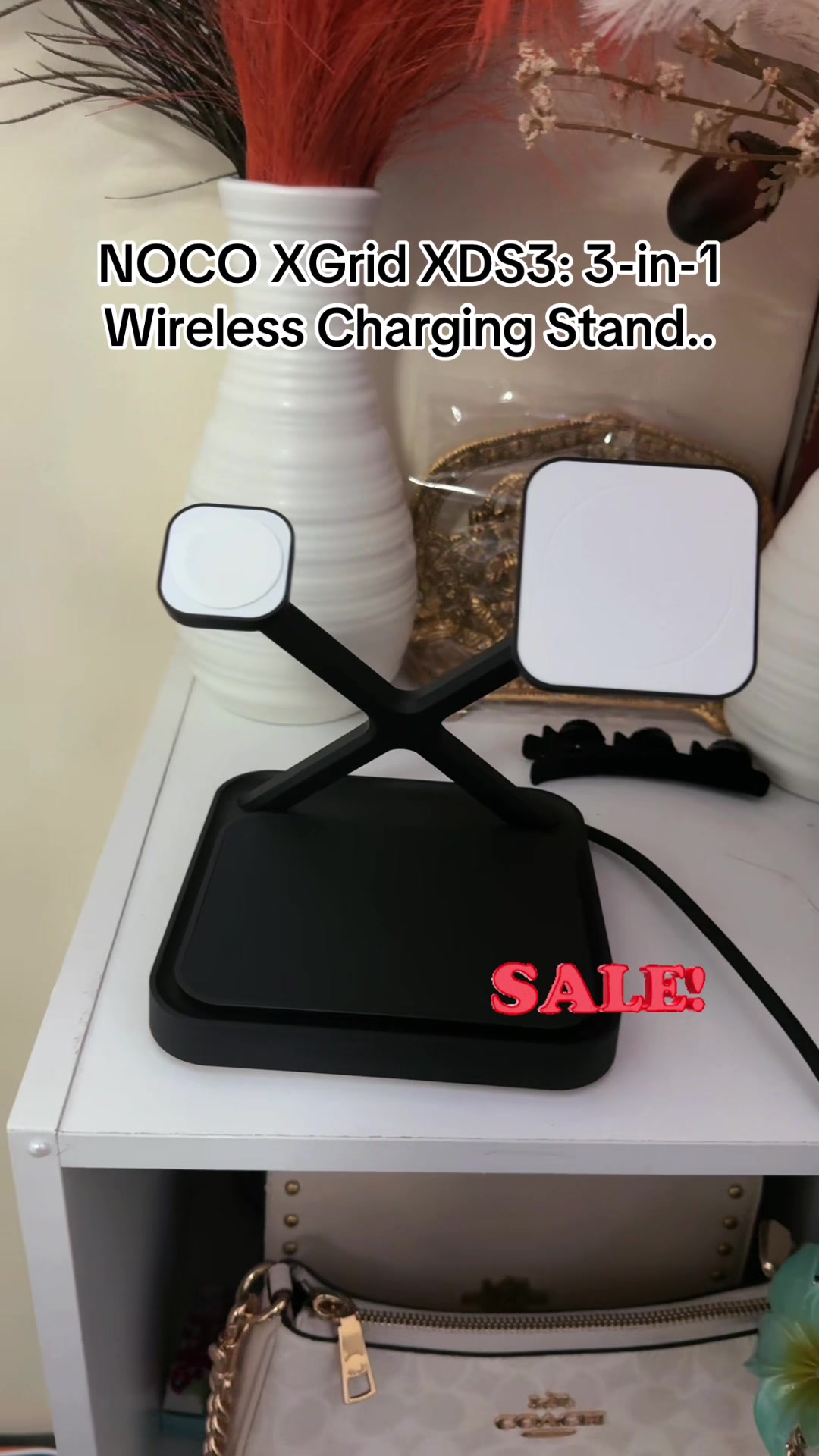 TikTok post by @maheshpulami5 for Noco. Caption reads: NOCO XGrid XDS3: 3-in-1 Wireless Charging Stand....