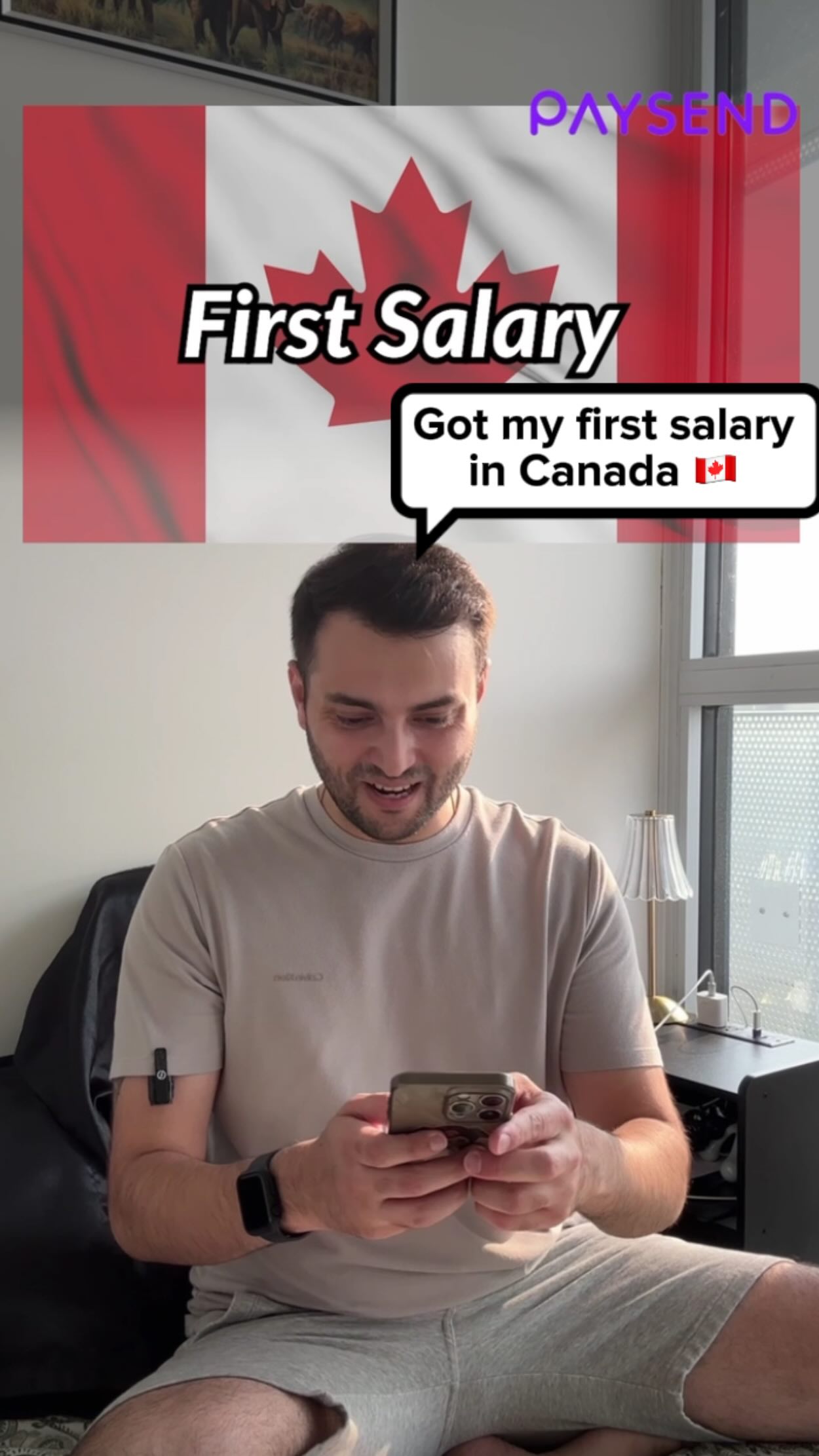 Instagram post by @amitbhatiavlogs for Paysend. Caption reads: 🇨🇦💸🇮🇳 Found the Best app to send 💵 back....