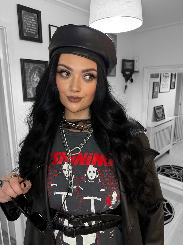 Instagram post by @beautevil.corpse for TruffleShuffle. Caption reads: Redrum 🖤 • Tee from @truffleshufflecom * • • #alt....