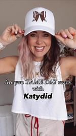 Instagram post by @mandie.mauldin for Katydid. Caption reads: Get GAME DAY ready with @katydidusa 🏈📣 Comment....