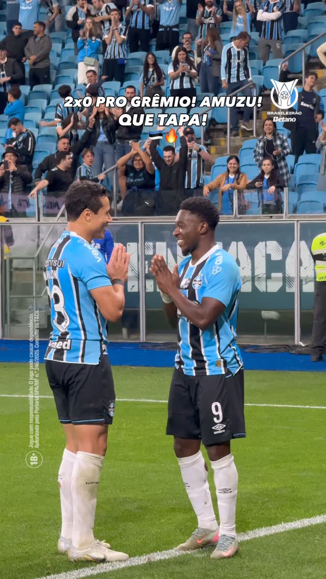 Instagram post by @ogremiocopeiro for Betano. Caption reads: 2x0 PRO GRÊMIO! AMUZU! QUE TAPA! Festa na Arena do....