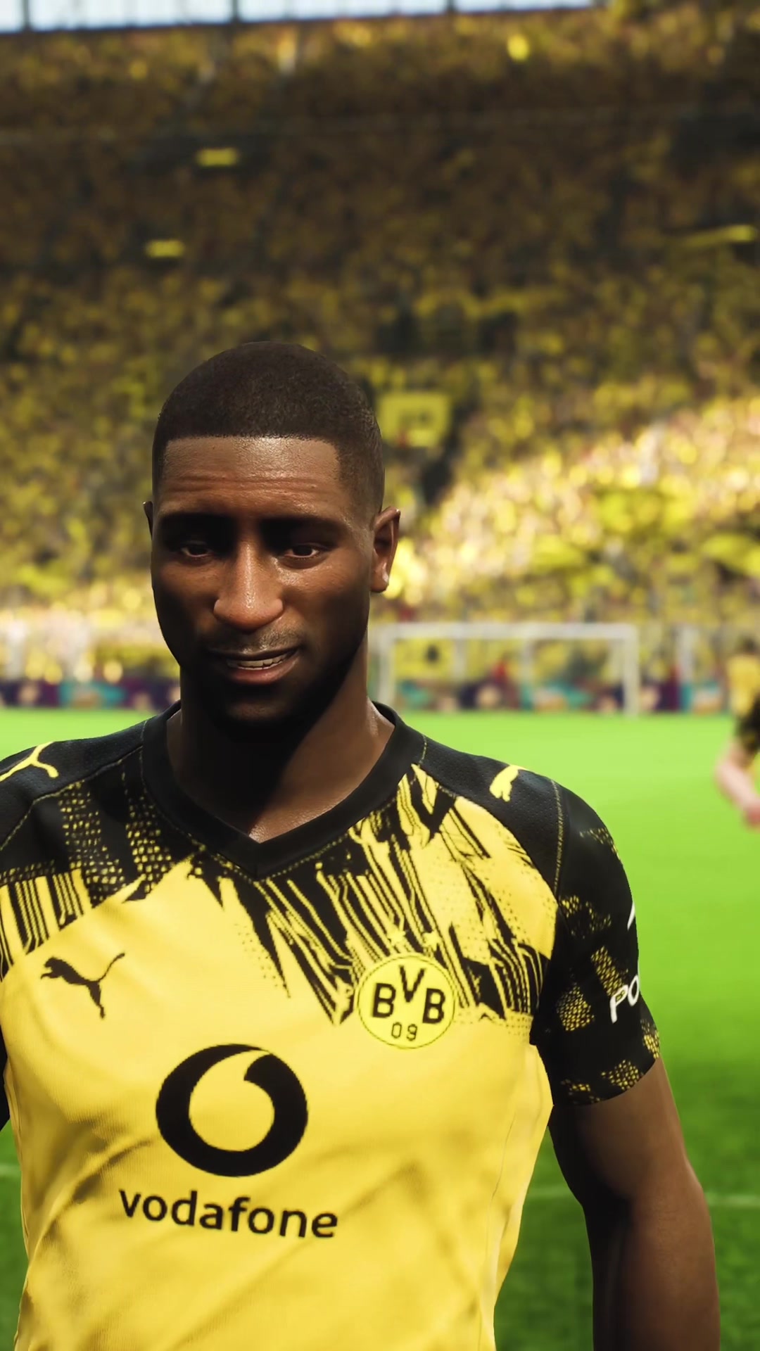 TikTok post by @bvb09gaming for Konami. Caption reads: 🍟 Serhou‘s chip against Union Berlin- recreated....