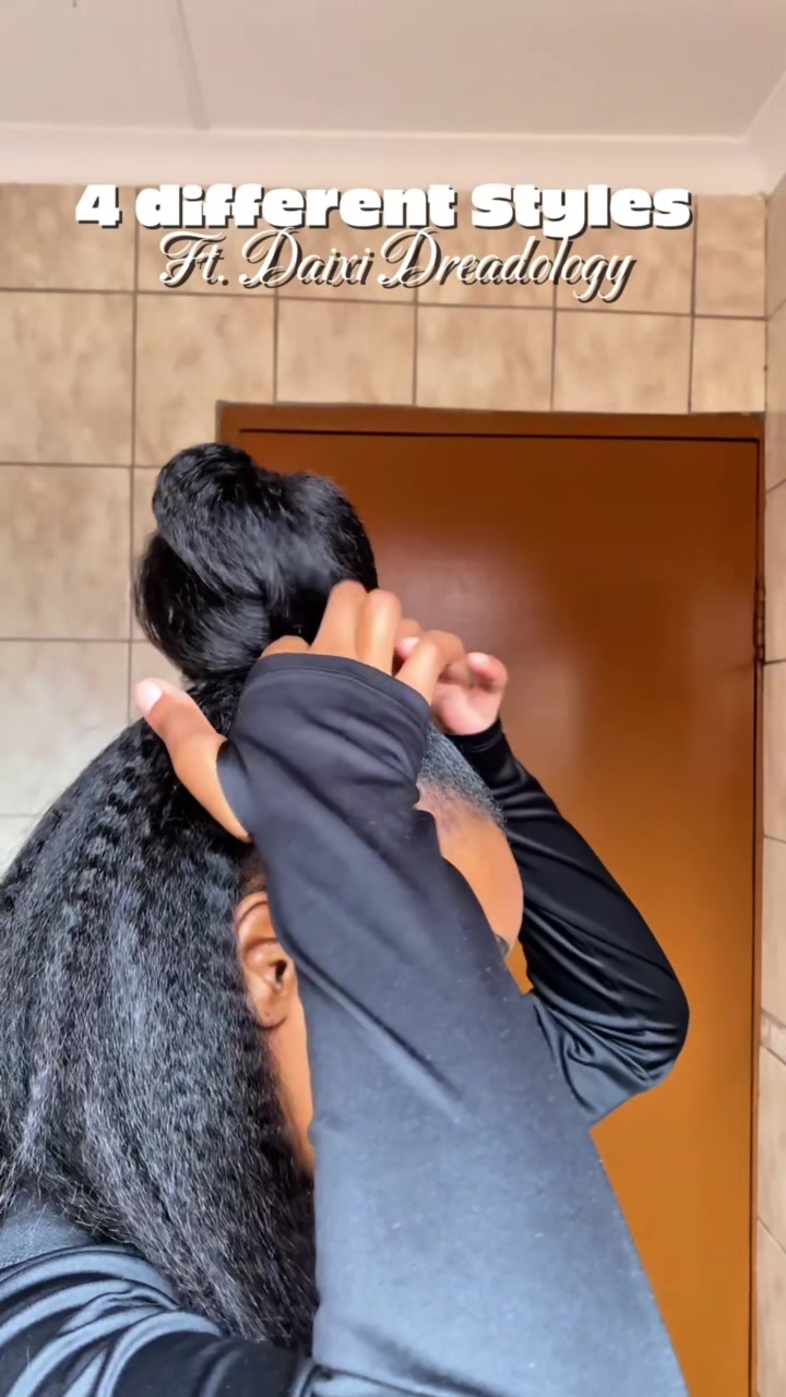 TikTok post by @mosakim.semata for Daixidreadology. Caption reads: 4 styles with my new hairstyle from @Daixi....