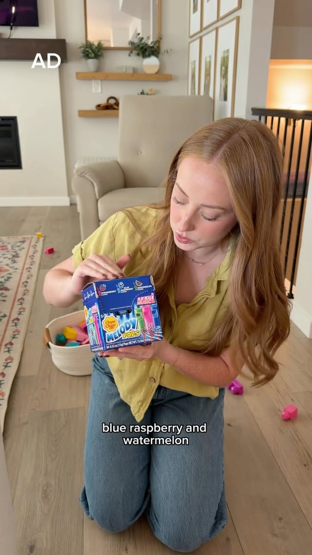 Instagram post by @kt.gonzales for Chupa Chups. Caption reads: [...] delicious, now available on Amazon!....