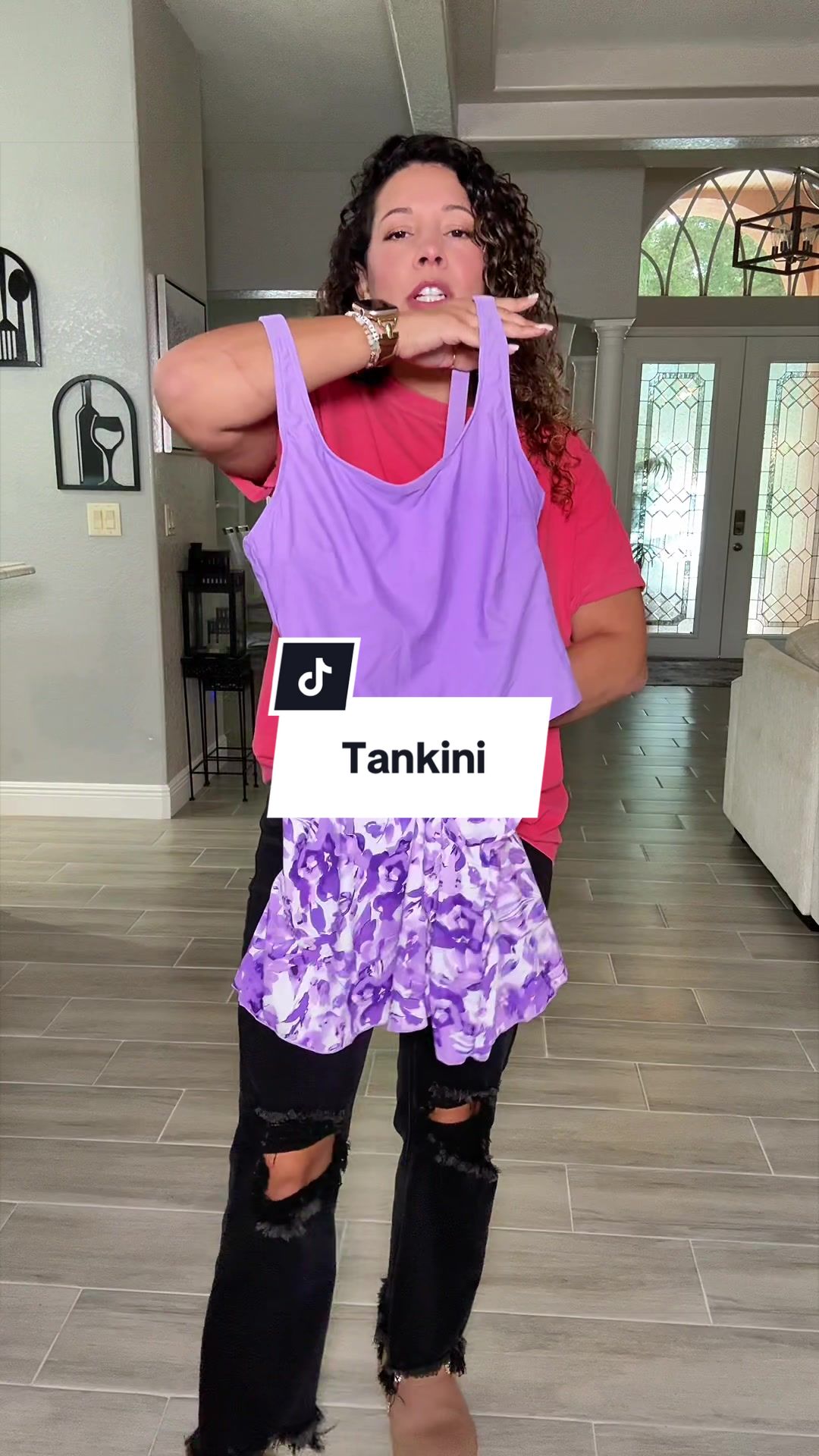 TikTok post by @bianca.ttsfinds for Eomenie. Caption reads: Mom approved tankini swimsuit! @EOMENIE.