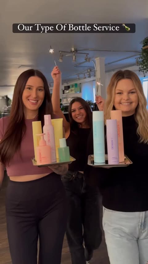 Instagram post by @hairbyamberjoy for DESIGNME Hair. Caption reads: [...] 🍾 

Serving up your favourites from....