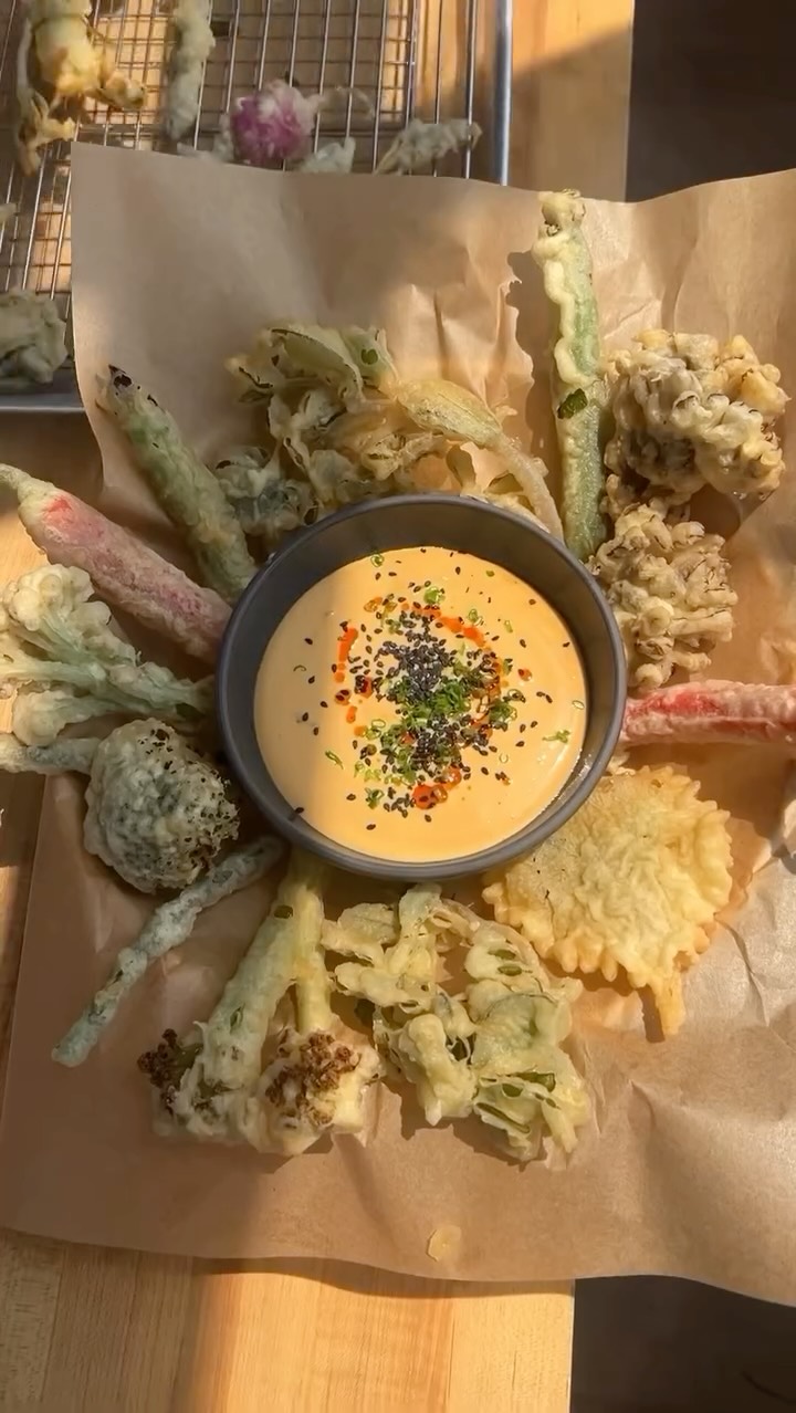 Instagram post by @sophia_roe for Spindrift. Caption reads: Summer Tempura with Spizy Yuzu Kosho Sauce
—
It’s....
