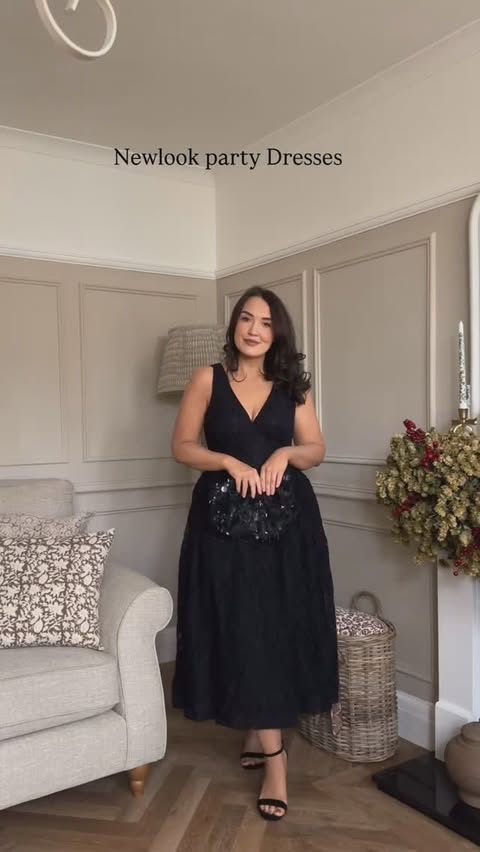 Instagram post by @rosiehenshawhome for New Look. Caption reads: The most perfect budget friendly party dresses....