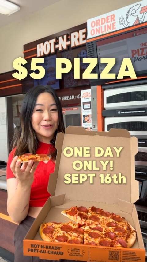 Instagram post by @gabbyxchan for Little Caesars. Caption reads: 🍕 $5 PIZZA @littlecaesarscanada 🍕 ••• on....