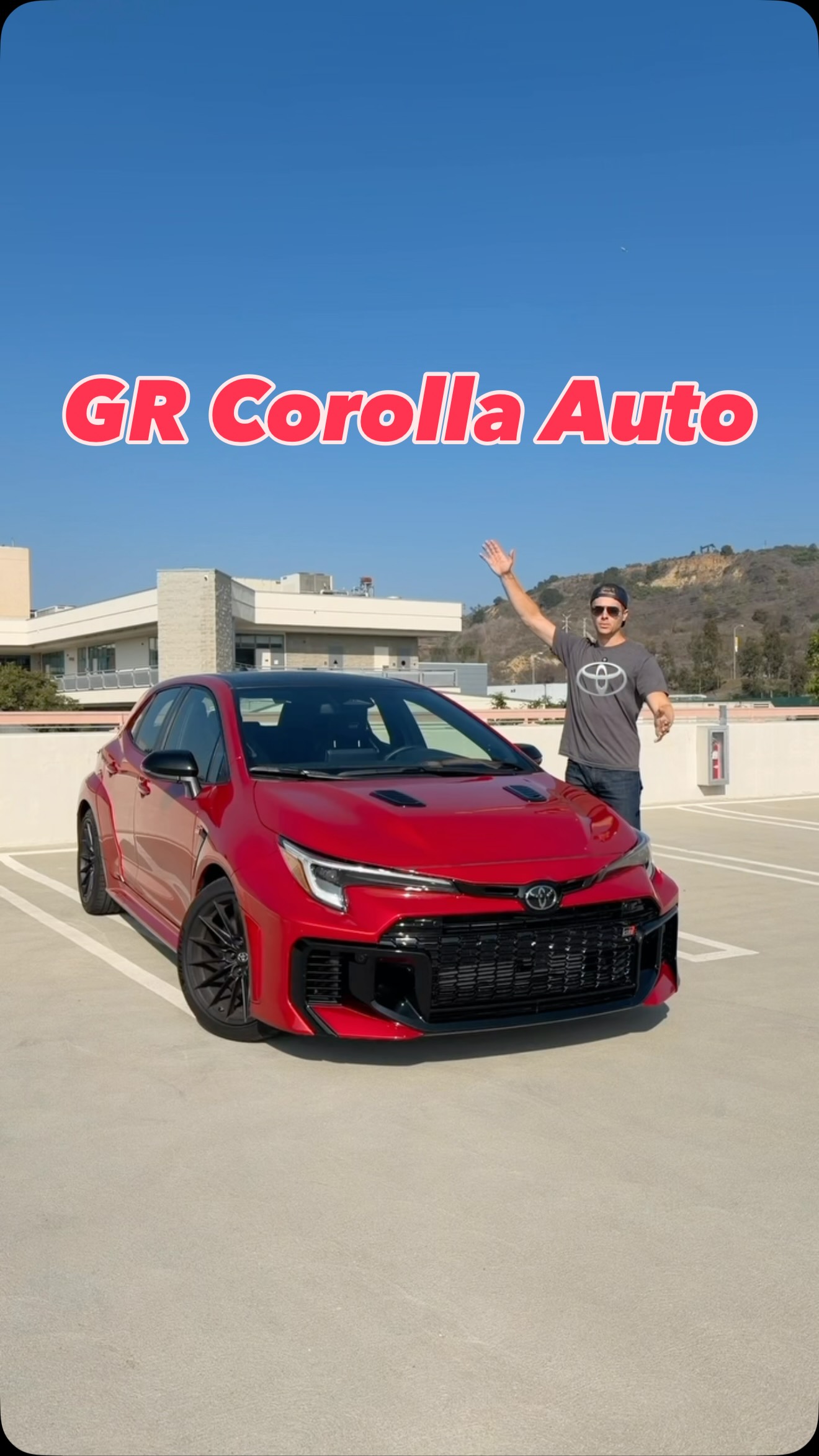 Instagram post by @drakemoschkau for Toyota USA. Caption reads: Meet the @toyotausa GR Corolla AUTO! #toyota....