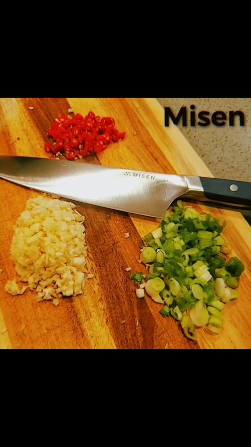 Instagram post by @outwithair_foodie_nyc for Misen. Caption reads: 𝐓𝐡𝐞𝐬𝐞 @misenkitchen 𝐤𝐢𝐭𝐜𝐡𝐞𝐧....