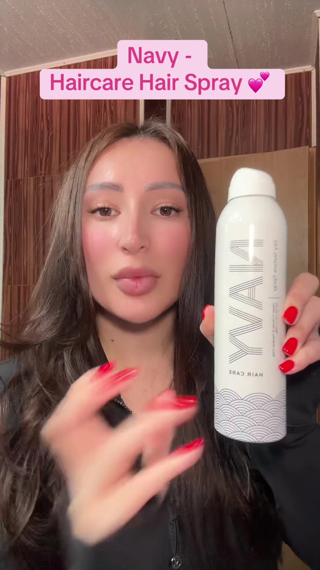 TikTok post by @jemyuno for NAVY Hair Care. Caption reads: One of my favorite hair sprays 💕 #navyhaircare....