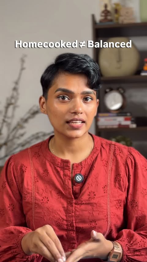 Instagram post by @arya.fitness_ for Aashirvaad. Caption reads: Most home-cooked meals feel wholesome… but not all....