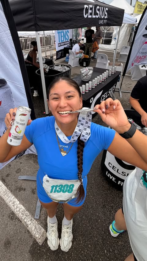 Instagram post by @kaylastnly for CELSIUS Energy Drink. Caption reads: every year i try to run a 5k to see if i still can....