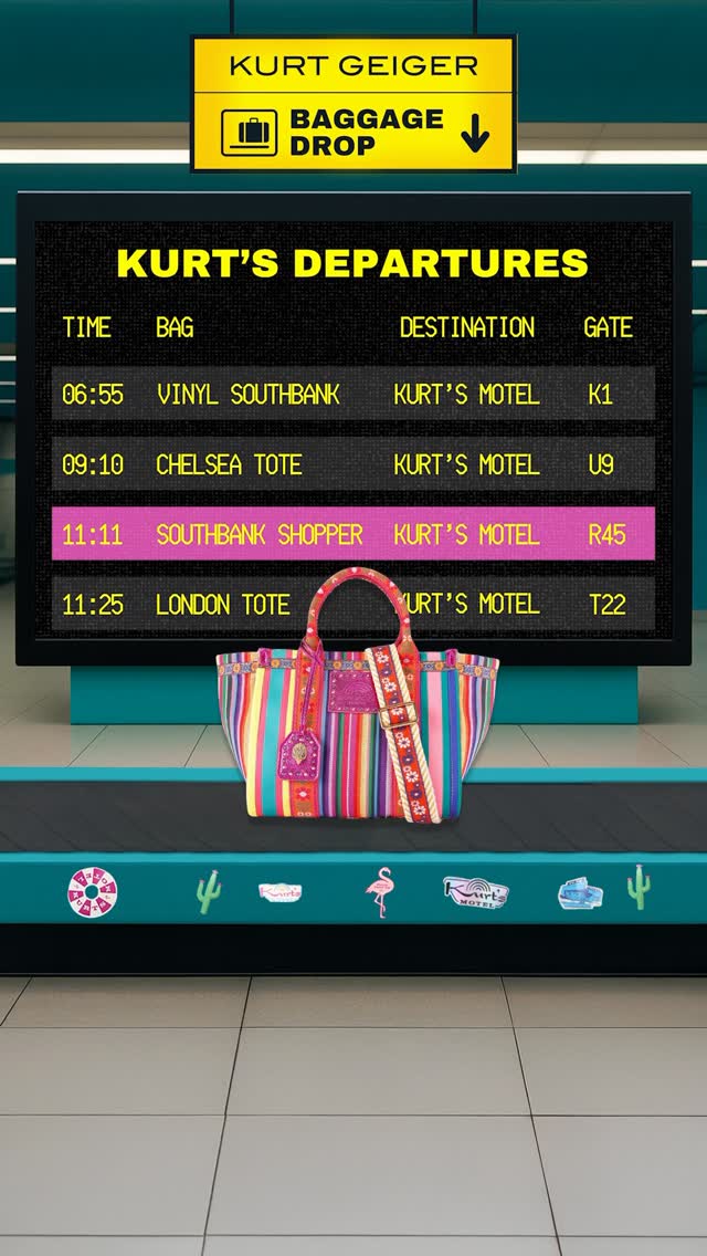 Instagram post by @sammyfitz21 for Kurt Geiger. Caption reads: 📣 ATTENTION PASSENGERS 📣 @kurtgeiger....