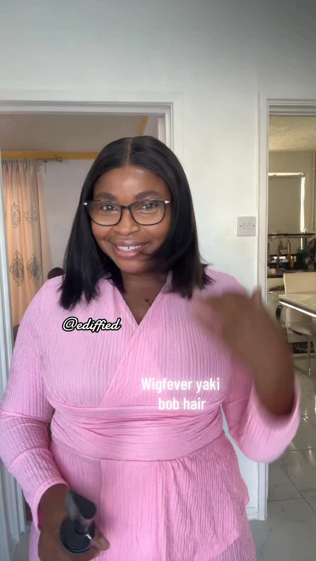 Instagram post by @ediffied1 for WigFever. Caption reads: Beautiful layered glueless yaki bob hair from....