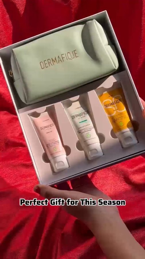 Instagram post by @official_riyasha for Dermafique. Caption reads: [...] Products Now !! Feel The Joy with....
