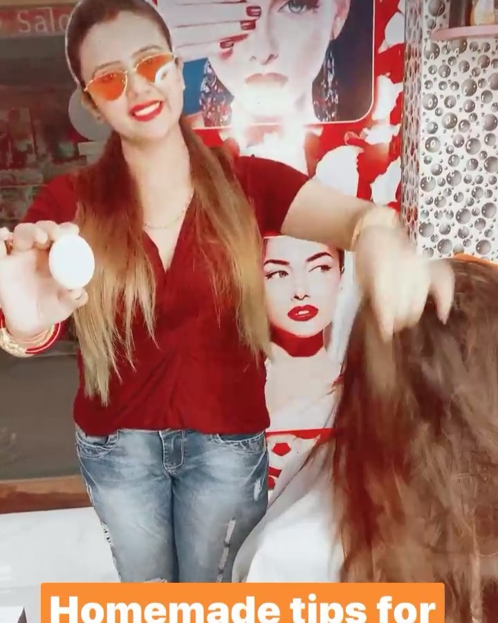 Instagram post by @falaknazz777 for Likee. Caption reads: Dry damage hair homemade tips #hairtransformation....