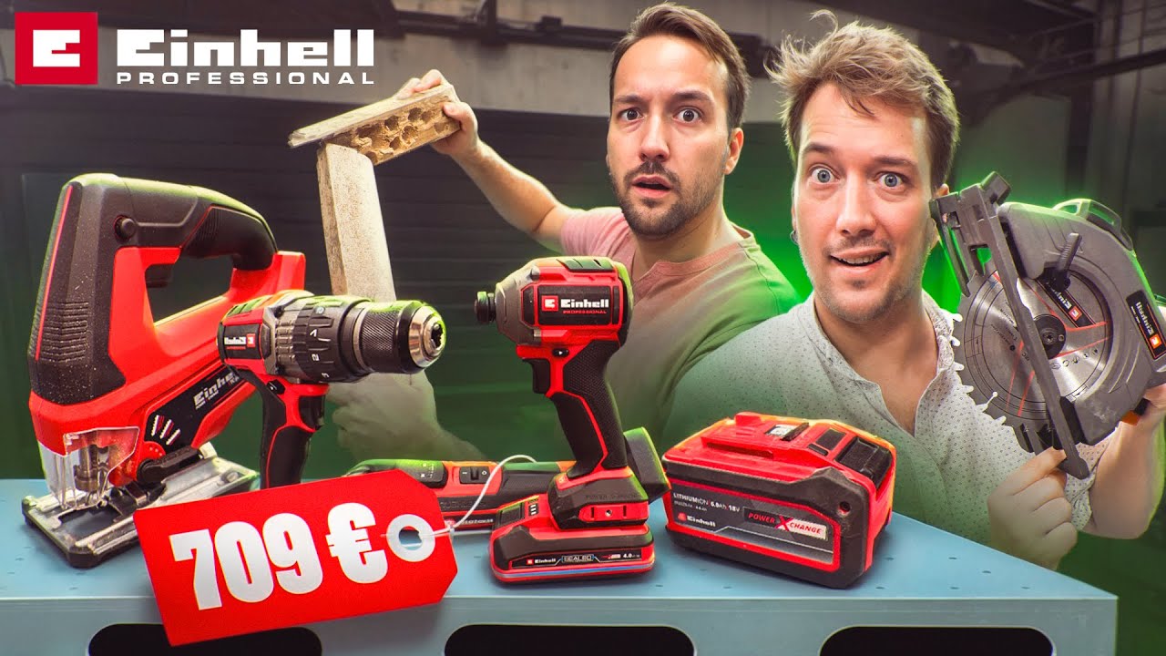 YouTube post by @lesfrerespoulain for Thingiverse. Caption reads: A "PRO" WORKSHOP for €700? EINHELL PROFESSIONAL....